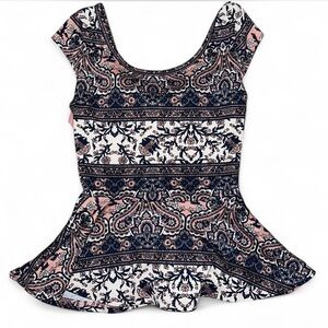 Charlotte Russe Black and Pink Paisley Blouse